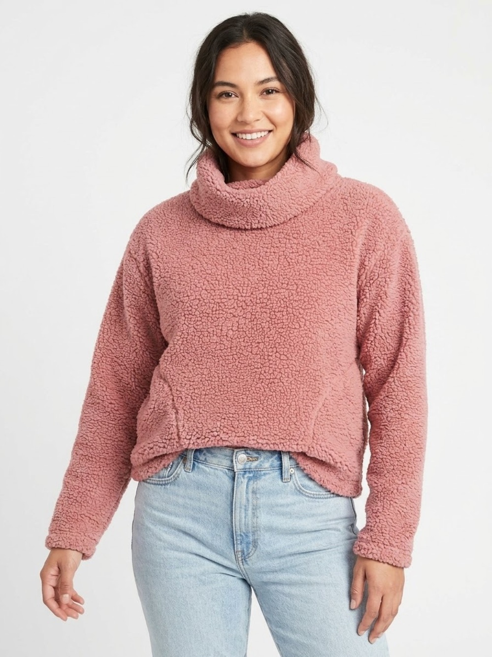 All in Motion Dusty Rose Pink Sherpa Fleece Pullover Cowl Neck Sweater Sz Small
